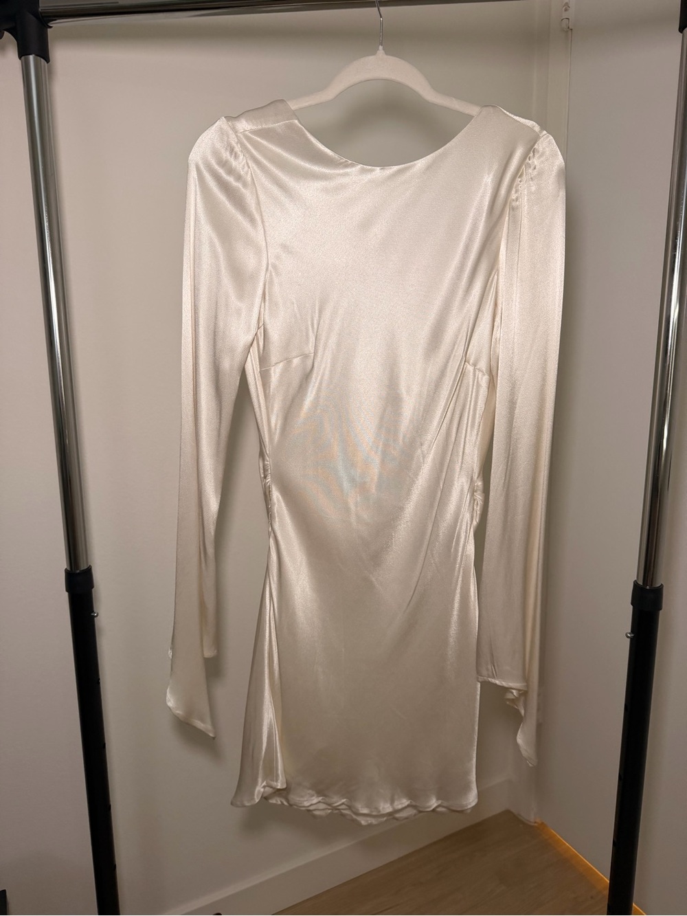 Meshki Ivory Satin Long-Sleeve Mini Dress
